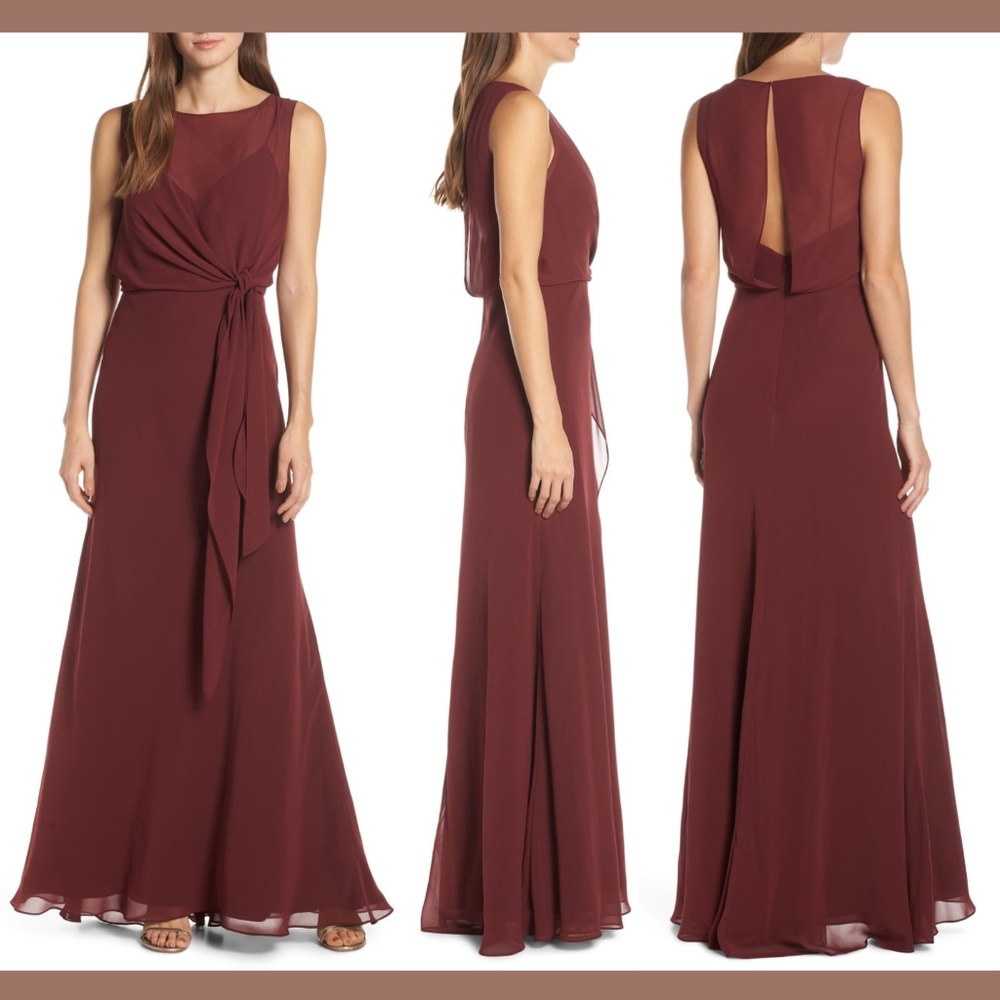 Jenny Yoo [SZ 8 ] Chiffon Overlay Evening Dress‎ Hibiscus Red